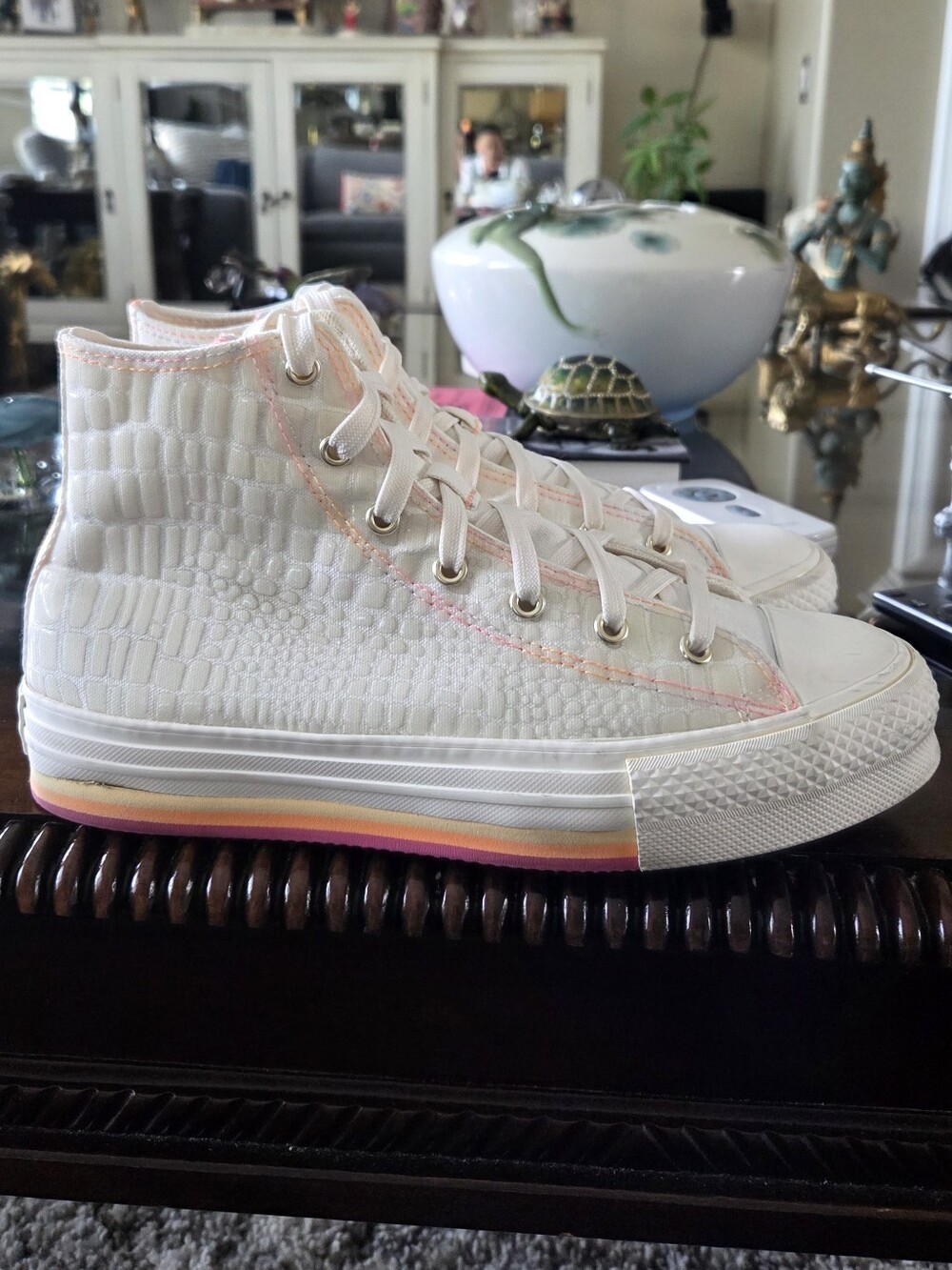 Converse CTA EVA Lift Cream High-Top Platform Sneakers with Pastel Trim